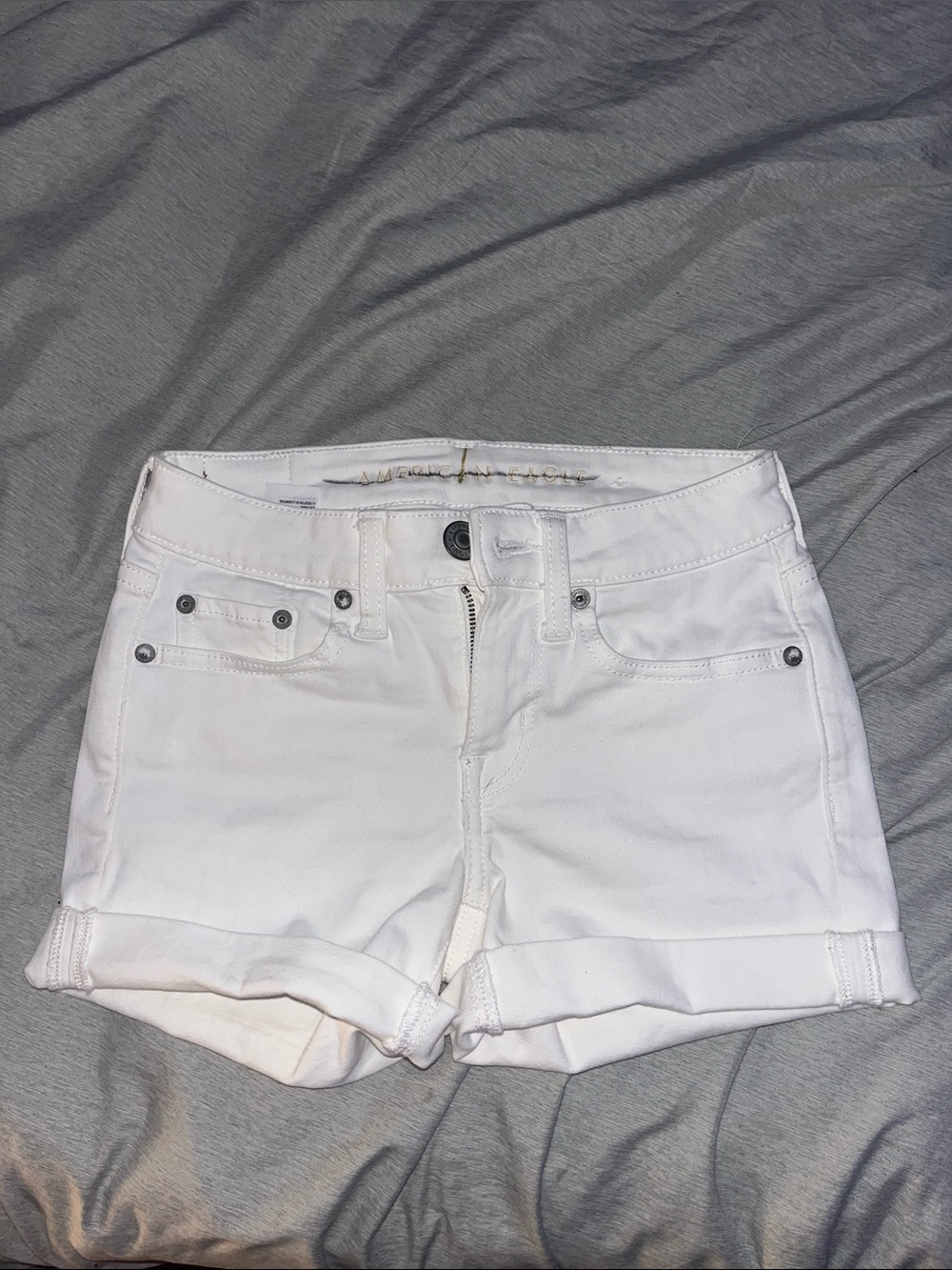 American Eagle Outfitters White Rolled-Hem Denim Shorts